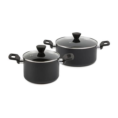 Amazon Basics 10 -Piece Hard Anodized Non-stick Stackable Cookware Pots and Pans Set, Space Saving, Black