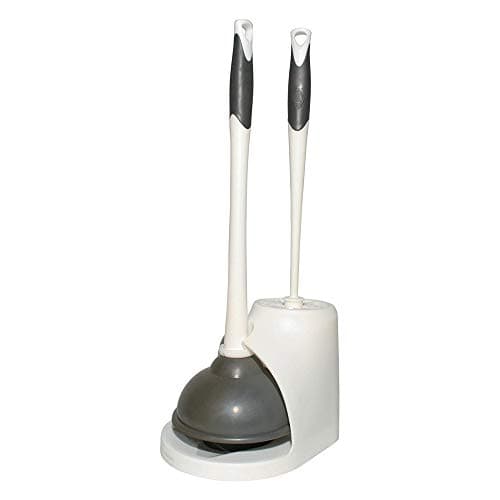 Clorox Toilet Plunger and Brush Bowl Set with Holder Caddy Storage for Cleaning Bathroom and Unclogging Toilets, White and Gray thumbnail 2