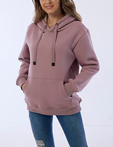 Fenclushy Womens Winter Hoodies Warm Fleece Sherpa Lined Pullover Hooded Sweatshirt (Purple,L)