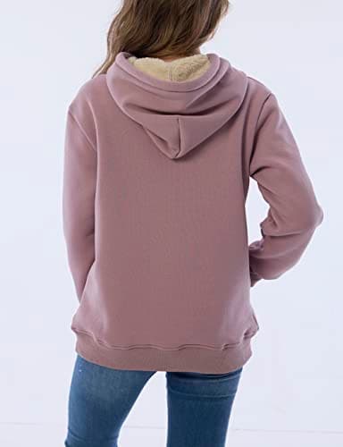 Fenclushy Womens Winter Hoodies Warm Fleece Sherpa Lined Pullover Hooded Sweatshirt (Purple,L)