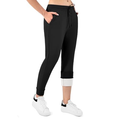 Walifrey Fleece Lined Joggers for Women with Pocket, Women's Warm Sweatpants for Winter Hiking Jogging and Workout,1 Pack Black M