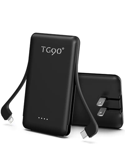 TG90° Ultra Slim 5000mAh Power Bank, Built-in AC Wall Plug&Cables,Black