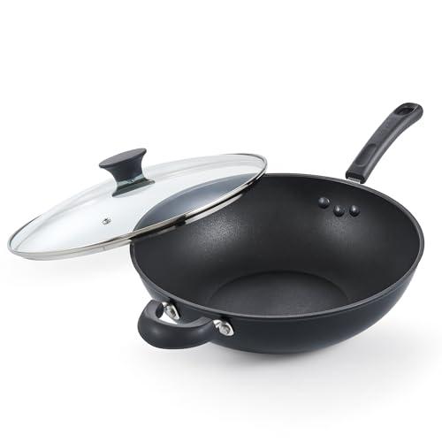 Wok Antiadherente Cook N Home Anodizado Duro 12'' con Tapa
