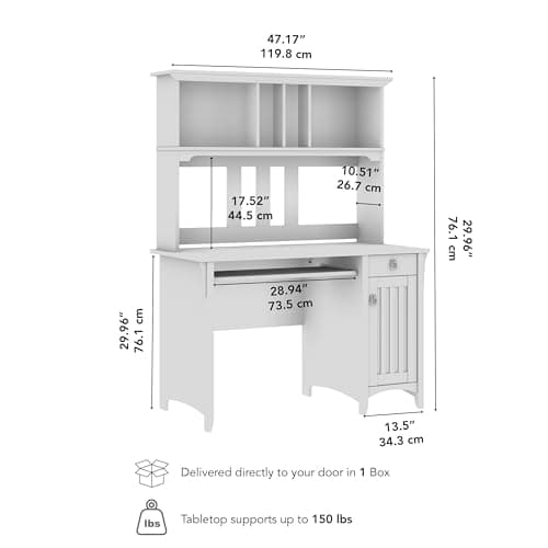 Bush Home Salinas Computer Desk with Hutch | Study Table with Drawers, Cabinets & Pullout Keyboard/Laptop Tray | Modern Home Office Desk in Cape Cod Gray | Work Desk with Storage thumbnail 3