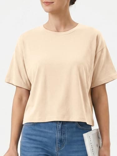 UNCLECAT Womens Cropped Shirts Summer Short Sleeve Crew Neck Crop Tops thumbnail 4