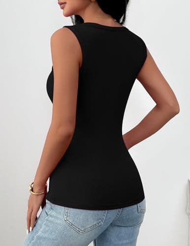 Zeagoo Black Tank Top Woman Square Neck Fitted Casual Basic Ribbed Clothes thumbnail 2