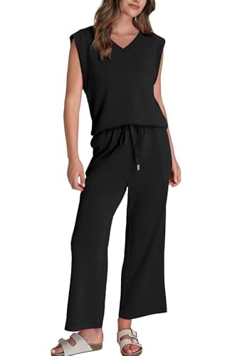 Sampeel Two Piece Sets for Women 2026 Summer Comfiest Airport Outfits Lounge Set Soft Matching Sets Spring Fashion Clothing Trendy Beach Vacation Clothes Cruise Outfits Black M thumbnail 2