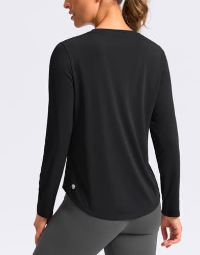 Long Sleeve Workout Tops for Women V Neck Dry Fit Shirts, Black, M thumbnail 2