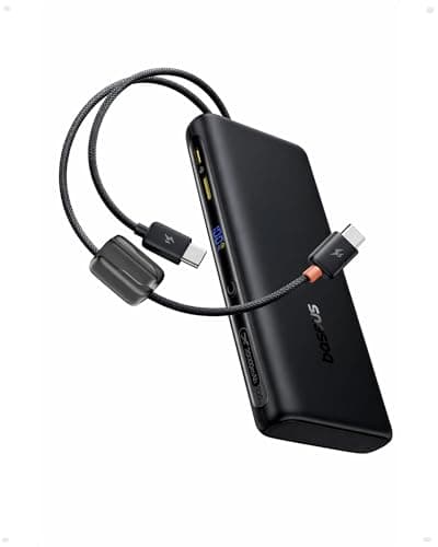 Baseus 100W Power Bank 20000mAh, Portable Laptop Charger with Built-in USB-C Dual Cables, Travel Essential PD QC Fast Charging for MacBook, iPad, iPhone 17/16, Samsung, Steam Deck,