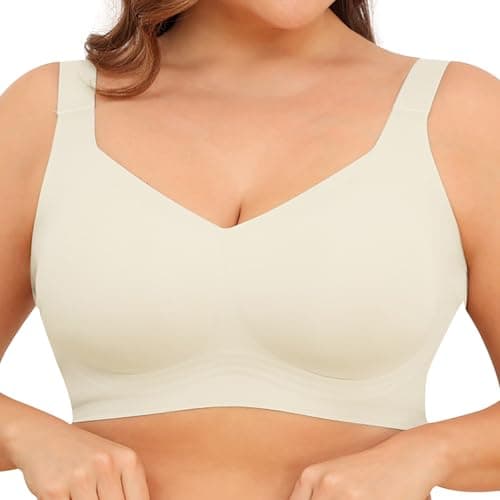 Xcutting Soft Sleep Wirefree Bra for Women, Full Coverage, No Underwire, Wireless, Comfortable Sports Bra, Sagging Breasts, Padded, Plus Size, Beige, Medium