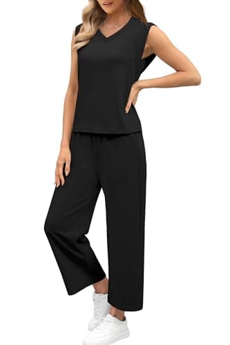 Sampeel Two Piece Sets for Women 2026 Summer Comfiest Airport Outfits Lounge Set Soft Matching Sets Spring Fashion Clothing Trendy Beach Vacation Clothes Cruise Outfits Black M thumbnail 3