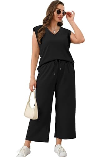Sampeel Two Piece Sets for Women 2026 Summer Comfiest Airport Outfits Lounge Set Soft Matching Sets Spring Fashion Clothing Trendy Beach Vacation Clothes Cruise Outfits Black M thumbnail 4