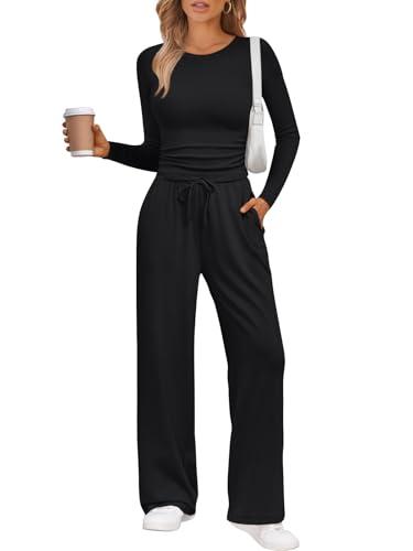 LILLUSORY Lounge Sets for Women Two 2 Piece matching Loungewear Sets Women Winter Clothing 2025 Fall Fashion Travel Airport Outfits Sweatsuits Casual Cute Clothes Black M