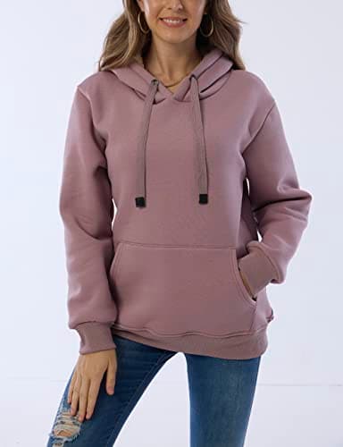 Fenclushy Womens Winter Hoodies Warm Fleece Sherpa Lined Pullover Hooded Sweatshirt (Purple,L)