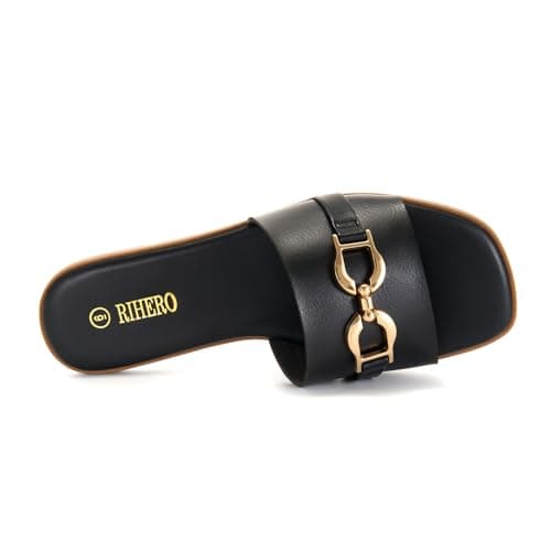Rihero Women's Slide Sandals Open Toe Buckle Flat Black Sandals Size 7 thumbnail 4