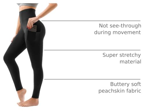 SINOPHANT High Waisted Leggings with Pockets Women, Full Length Capri Buttery Soft Stretchy Yoga Pants(Full Black,L-XL) thumbnail 4