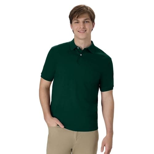 Hanes Men's Short-Sleeve Jersey Pocket Polo (Pack of 2), Deep Forest, Medium thumbnail 2