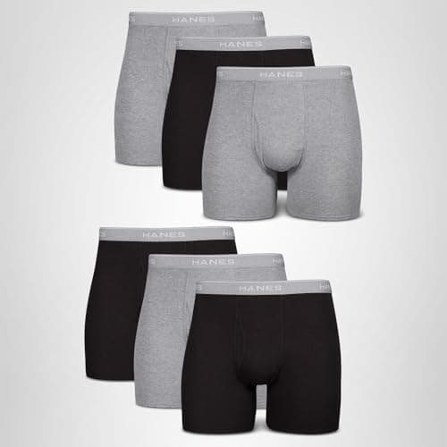 Hanes Men Hanes Boxer Briefs, Cool Dri Moisture-Wicking Underwear, Cotton No-Ride-up for Men, 6 Pack, Black/Grey, Medium thumbnail 5