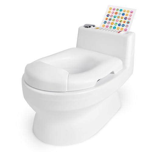 Fisher-Price™ 2-N-1 Potty Trainer with Flushing Sounds, Chart & Storage – White Floor Potty Chair with Splash Guard, Removable Ring & Bowl, Patented Snap Safe Ring Technology