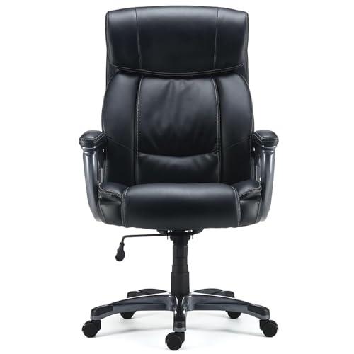 STAPLES Lockland Ergonomic Managers Office Chair, Big & Tall Cushioned, Adjustable Height, Metal Frame, Bonded Leather, for Workspace, Home, or Gaming, Black
