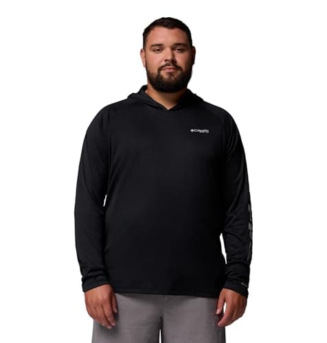 Sudadera de Pesca Columbia PFG Terminal Tackle para Hombre, Manga Larga, Negra con Logo Gris Frío, Mediana