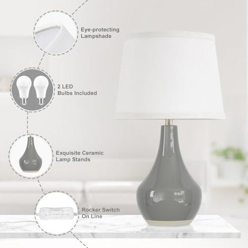 Seealle Modern Ceramic Table Lamps for Night Stands - Bedside Lamps Set of 2 for Nightstand, 19.4" Grey Bedroom Lamp for Living Room Cute Desk End Table Office Guest Room Dresser R thumbnail 2