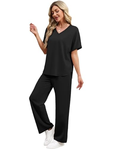 Sampeel Lounge Sets for Women Two Piece Sets Summer Resort Wear Capsule Wardrobe 2026 Cruise Travel Airport Vacation Teacher Date Outfits Oversized V Neck Short Sleeve Tops Fashion thumbnail 3
