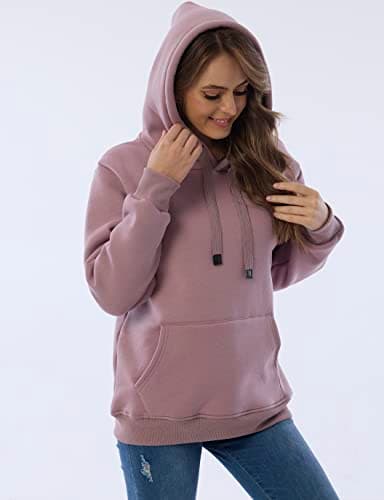 Fenclushy Womens Winter Hoodies Warm Fleece Sherpa Lined Pullover Hooded Sweatshirt (Purple,L)
