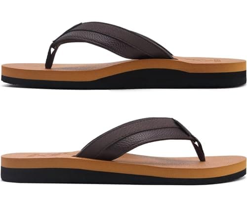 KuaiLu Mens Leather Flip Flops Arch Support Summer Beach Pool Water Thong Sandals Waterproof Essentials Walking Shoes Slip on Orthotic Casual Sport Cushioned Wide Slides Shower Sli thumbnail 8