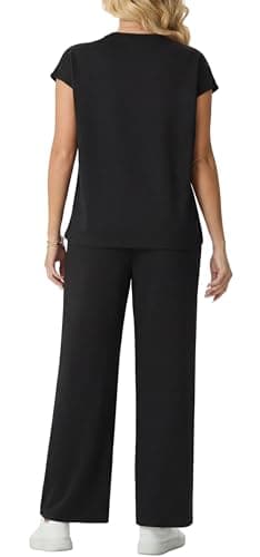 GRECERELLE Matching Sets for Women 2 Piece Summer Travel Outfit Cap Sleeve Top and Wide Leg Pants Set with Pockets Casual Lounge Vacation Airport Outfit thumbnail 6