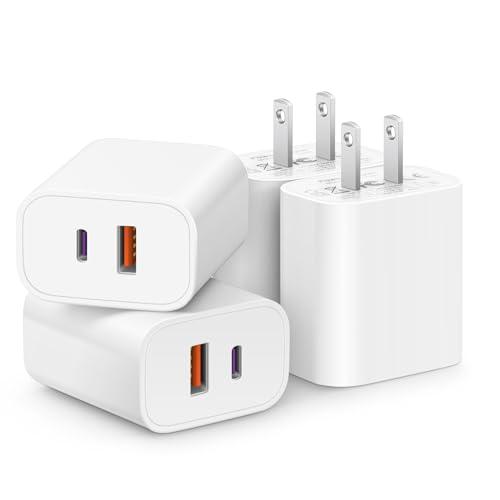 [4 Pack] USB C Charger Block Fast Charging Multiport Adpater [PD 20W USB-C & QC 3.0 USB-A Port] for iPhone 17/16/15/14/13/12/11/X/8, iPad, Galaxy, Google & More