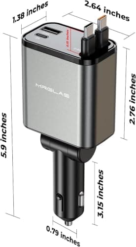 Retractable Car Charger for iPhone 17, 69W 4 in 1 USB C Car Charger Fast Charging with Type C Cable Cigarette Lighter Adapter for iPhone 17 16 Pro Max Samsung S25 iPad, Car Accesso thumbnail 8