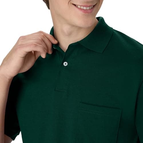 Hanes Men's Short-Sleeve Jersey Pocket Polo (Pack of 2), Deep Forest, Medium thumbnail 5