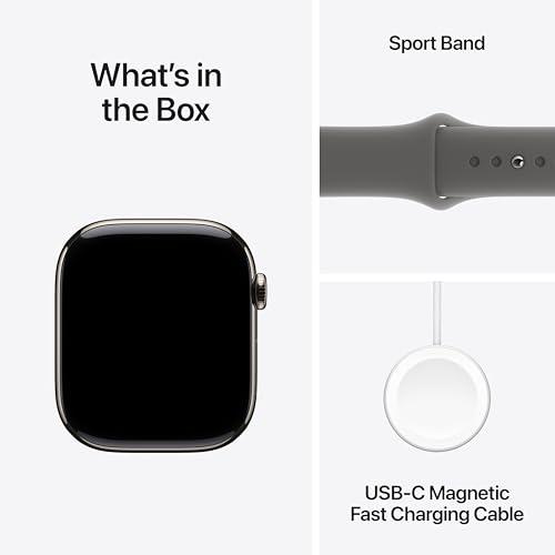 Apple Watch Series 10 [GPS + Cellular 46mm case] Smartwatch with Natural Titanium Case with Stone Grey Sport Band - M/L. Fitness Tracker, ECG App, Always-On Retina Display, Water R