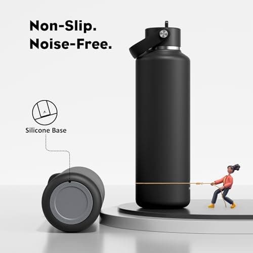 Miniatura de Botella de agua aislada POWCAN de 24 oz con popote: a prueba de fugas, mantiene frío 24h, ideal para portavasos (Negro) 6
