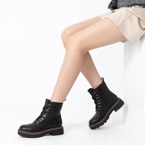 Women's Low Chunky Heel Lace-Up Platform Ankle Combat Boots Black Size 7 thumbnail 6