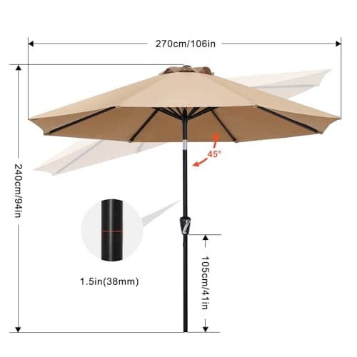 ABCCANOPY 9FT Outdoor Patio Umbrella, 8 Ribs Table Umbrella w/Crank for Easy Set Up, Suitable for Garden, Lawn, Deck & Backyard (Burgundy) thumbnail 4