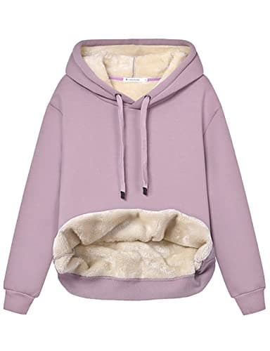 Fenclushy Womens Winter Hoodies Warm Fleece Sherpa Lined Pullover Hooded Sweatshirt (Purple,L)