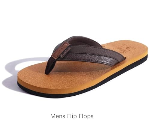 KuaiLu Mens Leather Flip Flops Arch Support Summer Beach Pool Water Thong Sandals Waterproof Essentials Walking Shoes Slip on Orthotic Casual Sport Cushioned Wide Slides Shower Sli thumbnail 7