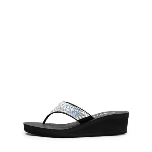 DREAM PAIRS Women's Rhinestone Platform Wedge Flip Flops Summer Beach Comfortable Thong Sandals,Size 10,Multi Flower,SDFF2401W