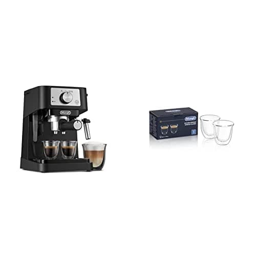 Cafetera Espresso Manual De'Longhi con Bomba de 15 Bares, Espumador y 2 Vasos Térmicos