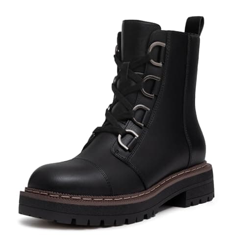 Women's Low Chunky Heel Lace-Up Platform Ankle Combat Boots Black Size 7
