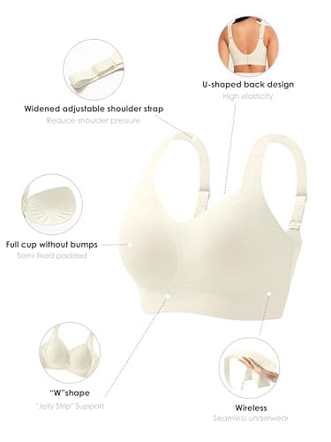 Xcutting Soft Sleep Wirefree Bra for Women, Full Coverage, No Underwire, Wireless, Comfortable Sports Bra, Sagging Breasts, Padded, Plus Size, Beige, Medium thumbnail 8