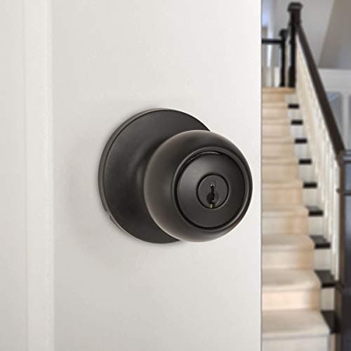 Amazon Basics Exterior Door Knob With Lock, Coastal, Easy to Install, Matte Black thumbnail 4