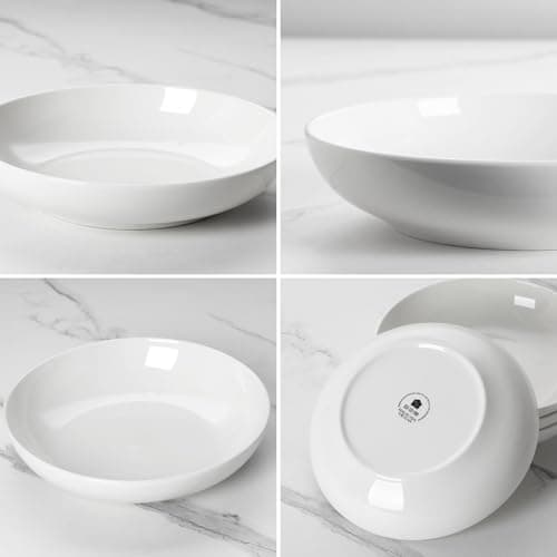 MALACASA 10" Large Pasta Bowls, 56 OZ White Salad Bowls Soup Bowls, Porcelain Serving Bowls Set of 4, Large Kitchen Bowl Plates Pasta Plates, Microwave & Dishwasher Safe, Series RE thumbnail 8