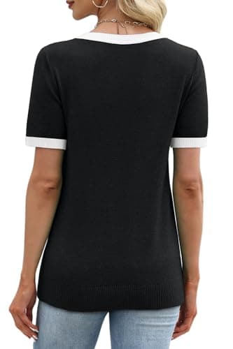 WIHOLL Womens Tops Short Sleeve Sweater Spring Summer Tops for Women 2026 Business Casual Outfits V Neck Work Teacher Clothing Ladies Blouses Beach Vacation Clothes Black M