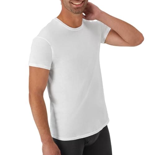Hanes Mens Cotton, Moisture-wicking Crew Tee Undershirts, Multi-packs, White - 6 Pack, Medium US thumbnail 5