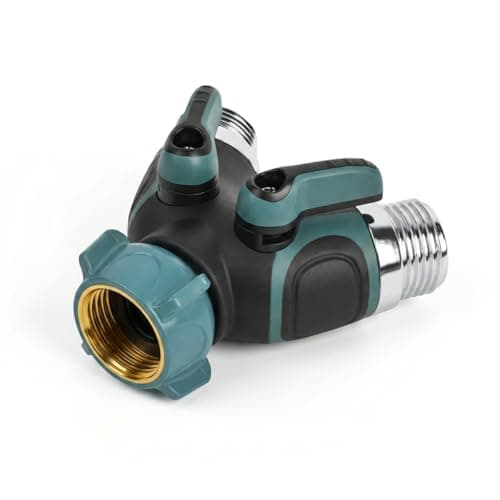 Groiha 2 Way Garden Hose Splitter, Heavy Duty Metal Y Hose Connector with Shut Off Valves, Dual Outlet Water Spigot Splitter for 3/4" Garden Hose, Leak-Proof Design with Rubberized Grips