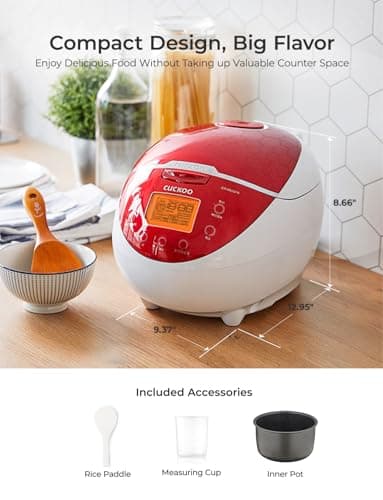 CUCKOO Micom Rice Cooker 6 Cup Uncooked / 12 Cup Cooked, Fuzzy Logic Rice Maker with Delay Timer & Keep Warm Setting, Versatile Food Steamer for Cooking, Non-Stick Inner Pot, Red (