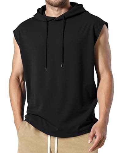 JMIERR Men's Sleeveless Drawstring Hooded Tank Tops Muscle T-Shirt - Casual Spring Summer Fitted Cotton Hoodies Sweatshirts Tee Shirt for Gym Workout Daily Wear, M, Black